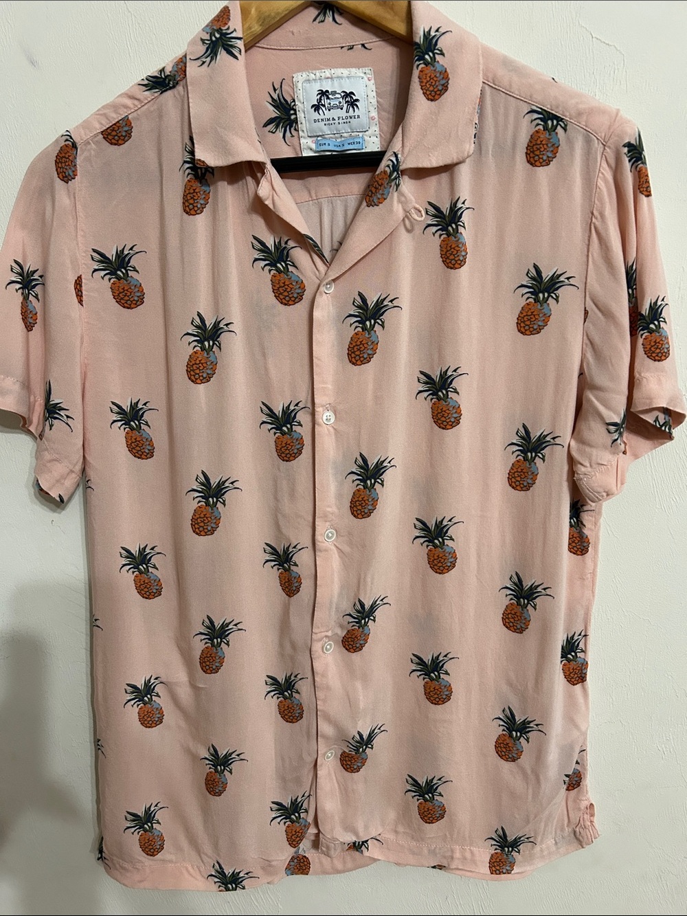 Denim & Flower Ricky Singh Peach Pineapple-Print Short Sleeve Button-Down YOUTH
